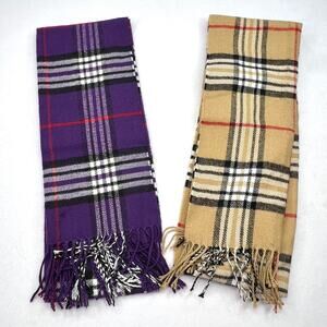 Two Italy Design Classic Plaid Cashmere Blend Scarves